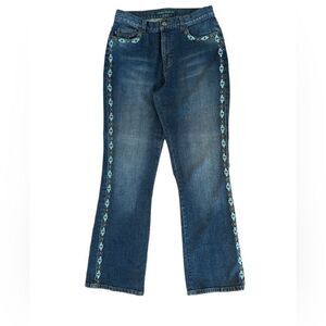 Ladies Vintage Beaded Jeans by Lauren.  Aztec Design, High Rise, Size 6